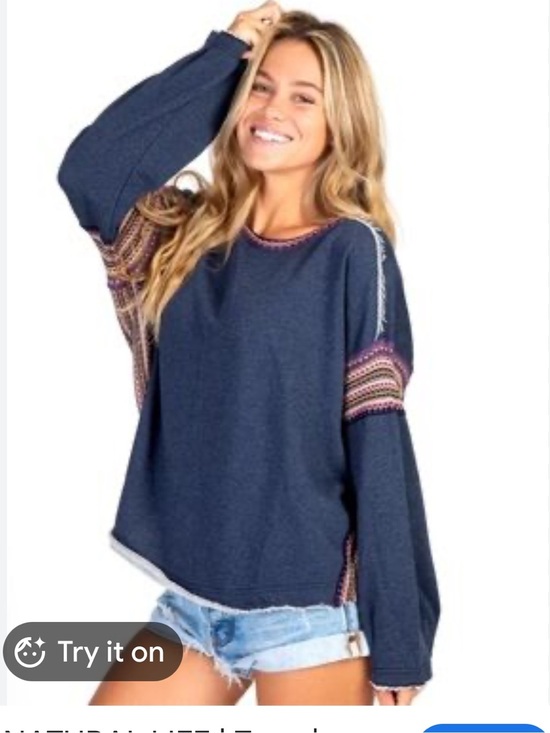 NATURAL LIFE Tops - Natural Life Knit Trim Oversized Cotton Sweatshirt Boho Earthy Ecocore Large S/M